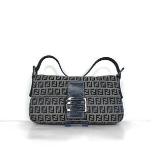 Vintage Fendi Zucchino Navy Blue FF Monogram Baguette Shoulder Bag